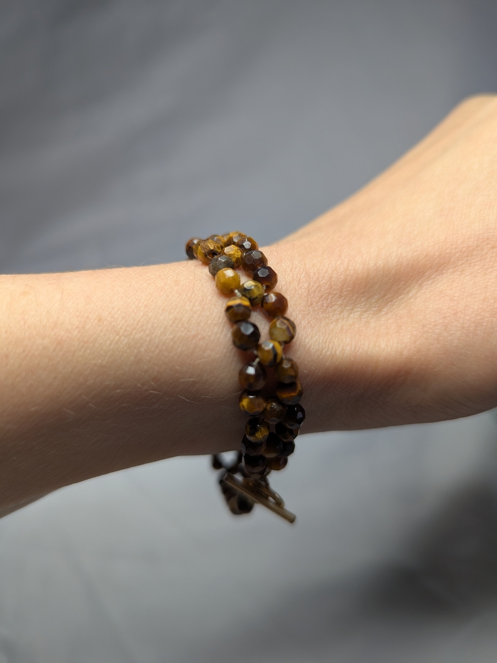 Faceted Tiger's Eye Beaded Wrap Bracelet - Brown